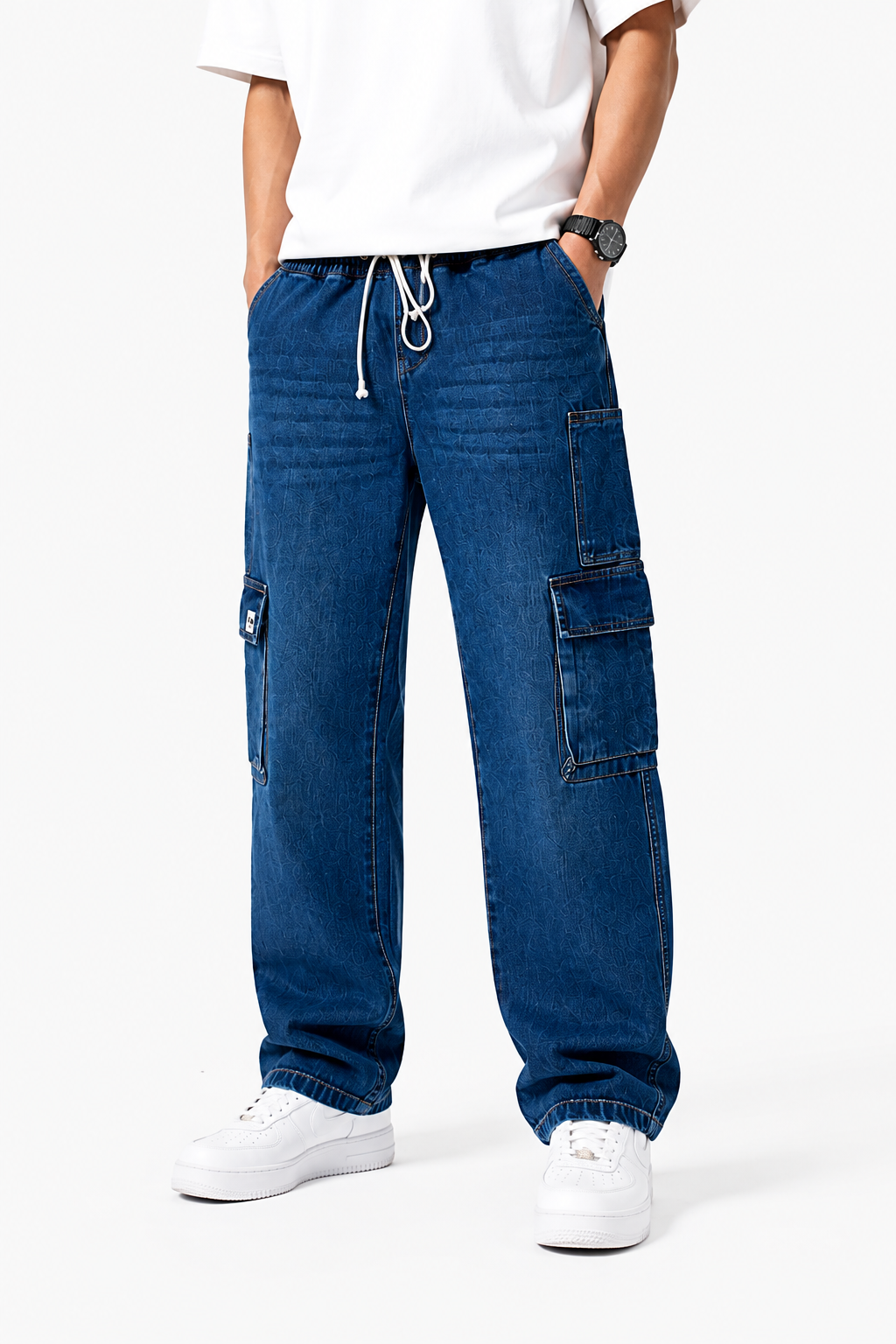 Men's Blue Denim Cargo Pants