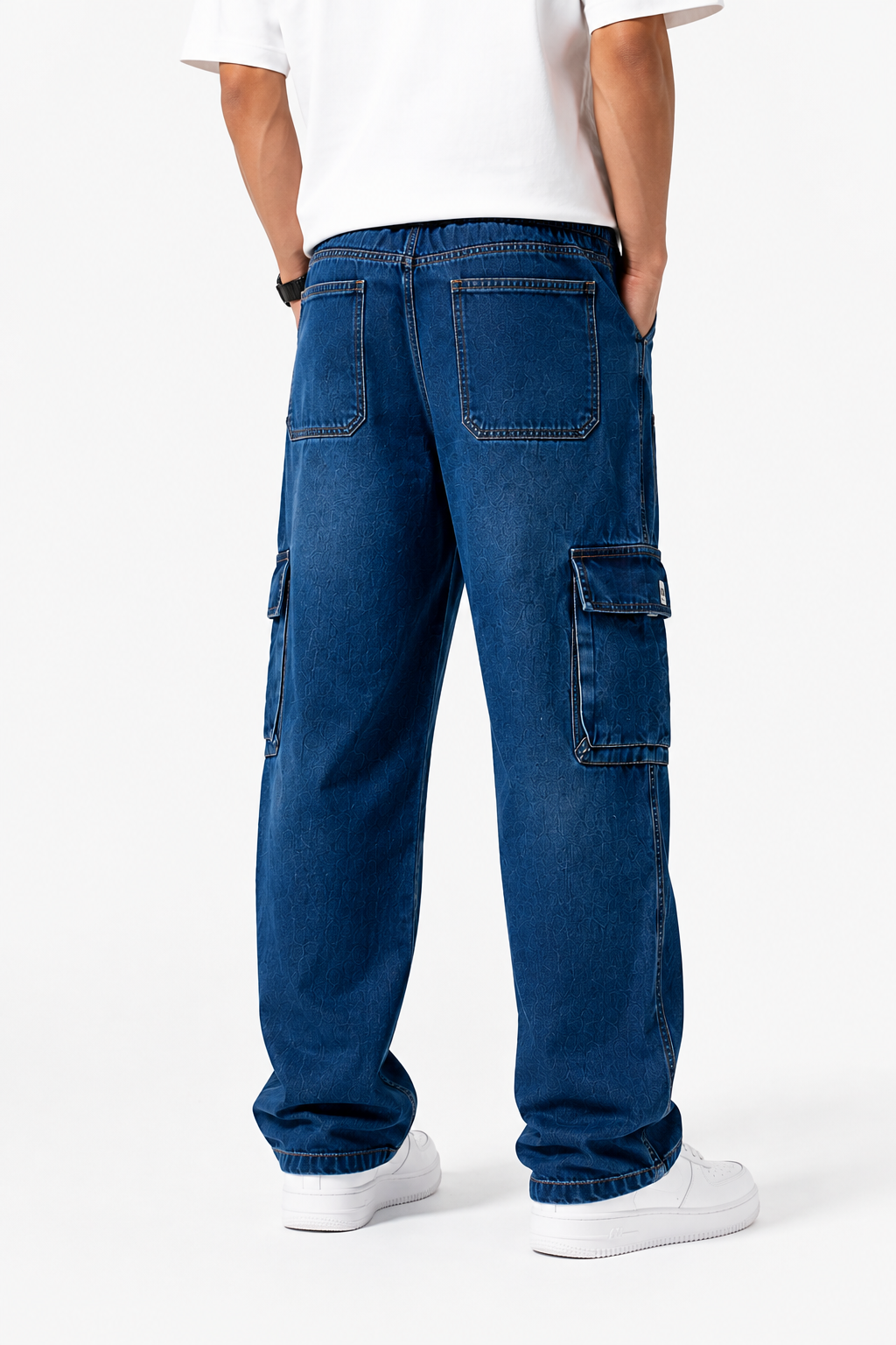 Men's Blue Denim Cargo Pants view 2