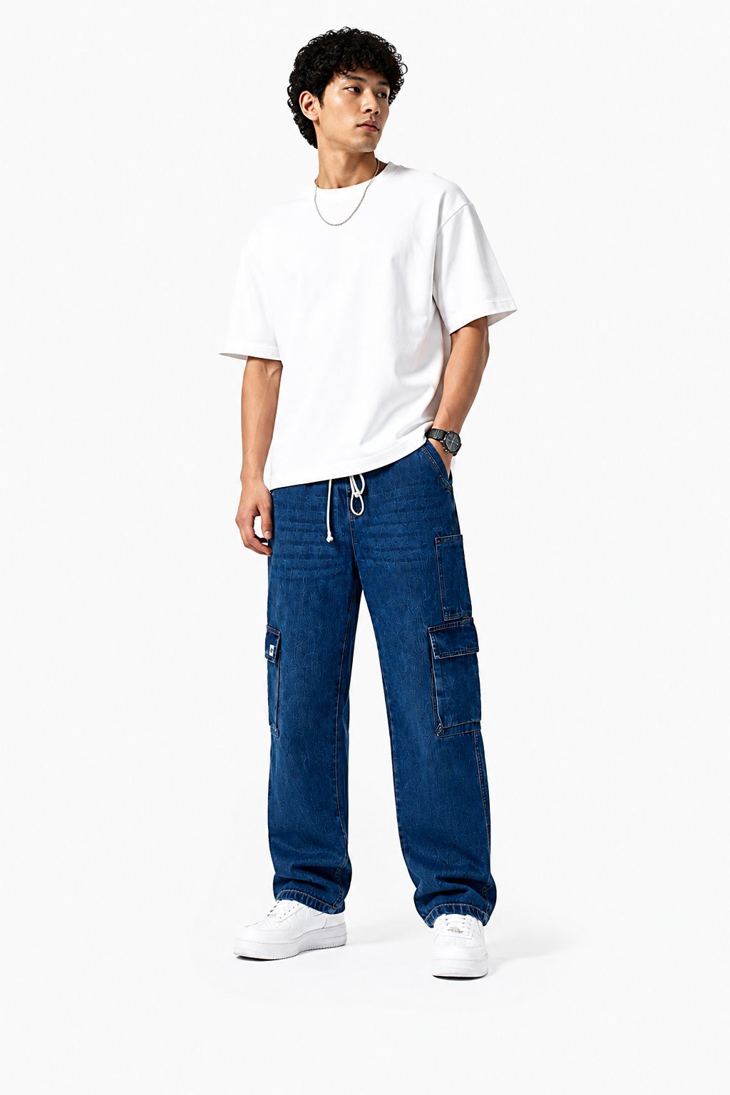 Men's Blue Denim Cargo Pants — alternate view
